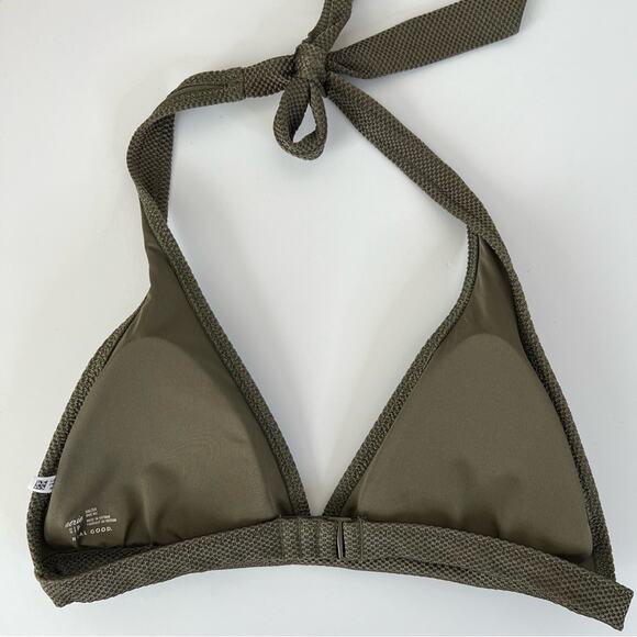 Aerie Halter Triangle Bikini Top Swim Olive Green Textured Knit - Picture 3 of 4